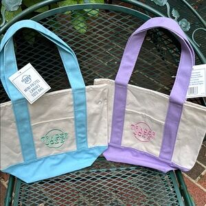 Trader Joe’s Adorabke Mini!  Two totes! Aqua Blue and Lavender Canvas Tote